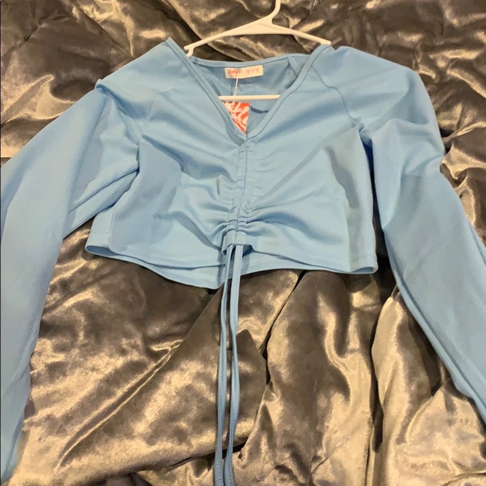 Blue pull up crop top